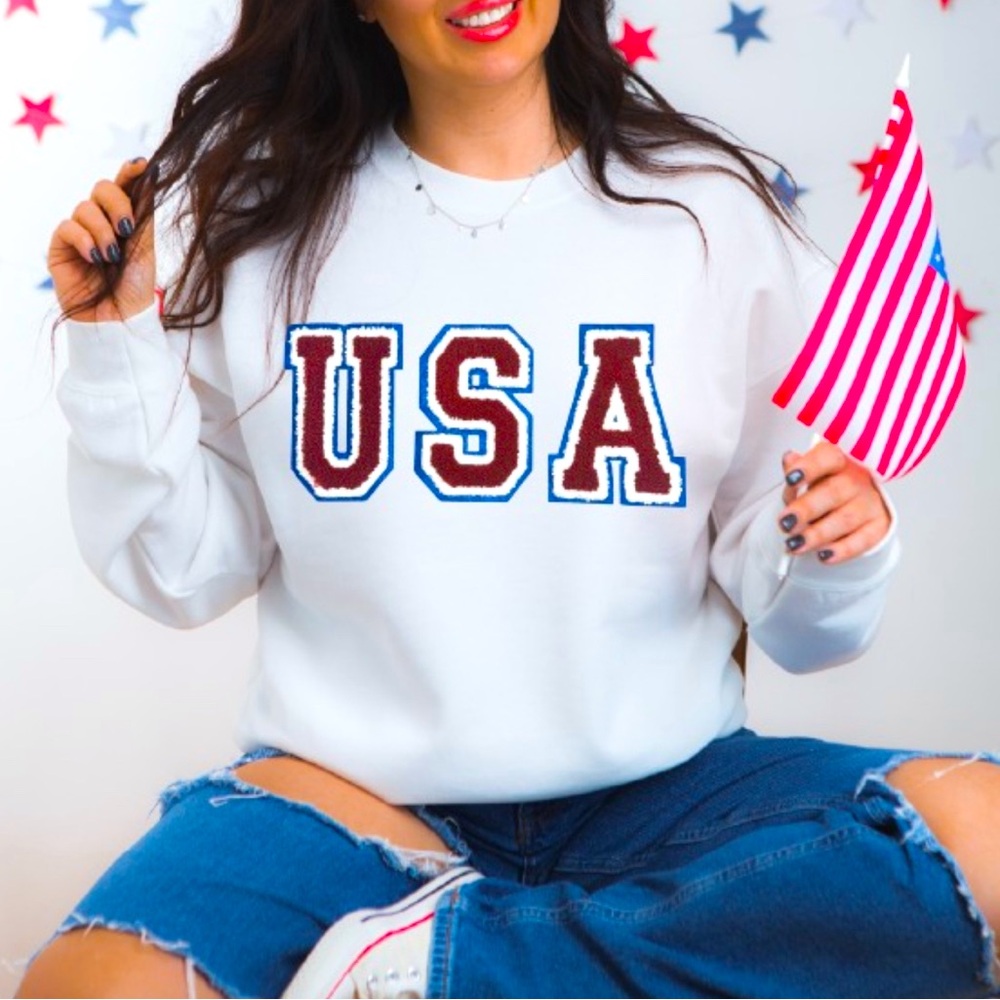 4th of July sweatshirt, chenille patches